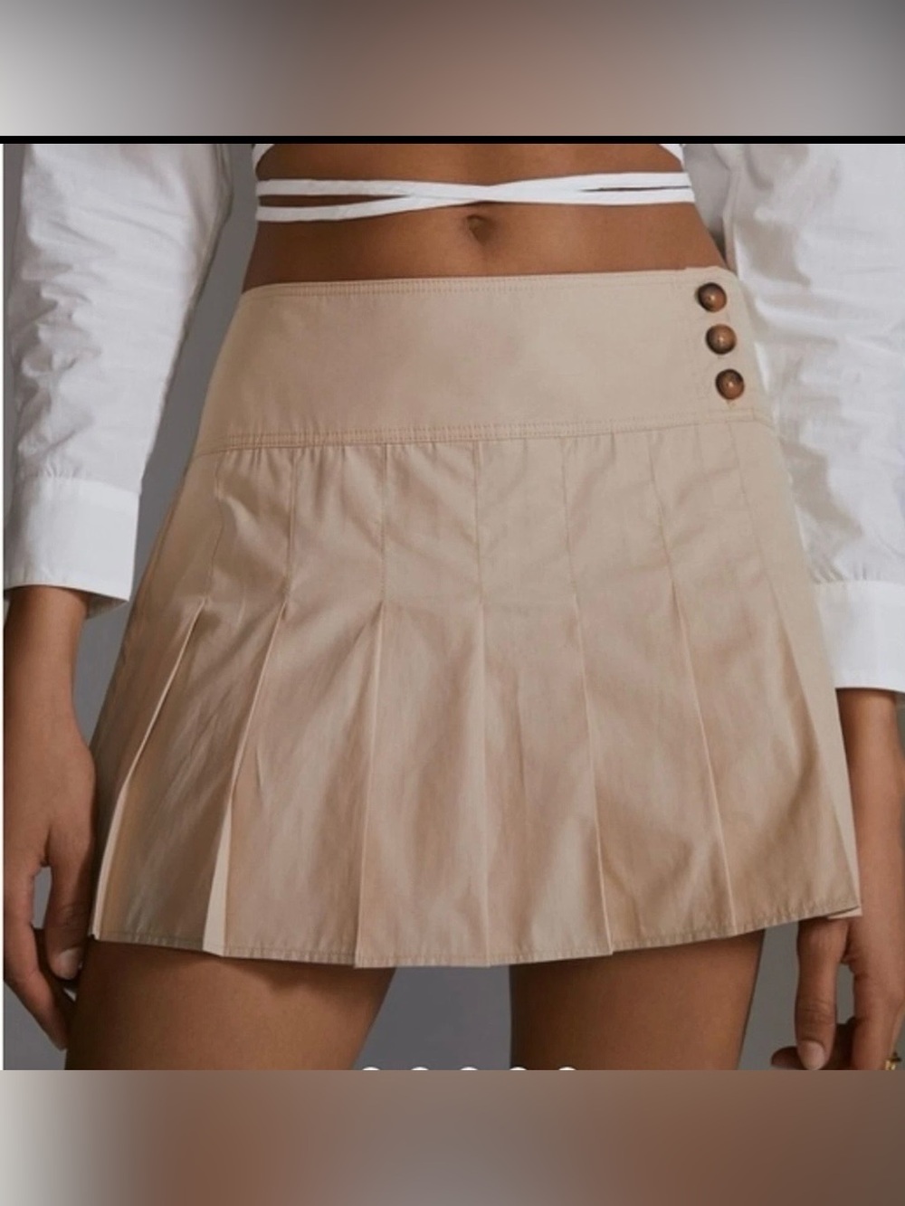 NWT Anthropologie Pleated Mini
Skirt Khaki Tank Button Y2k 90s size 12